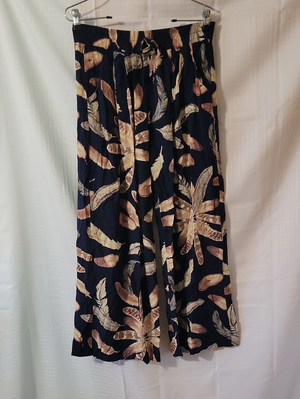 Women's Navy Feather Print Palazzo Pants